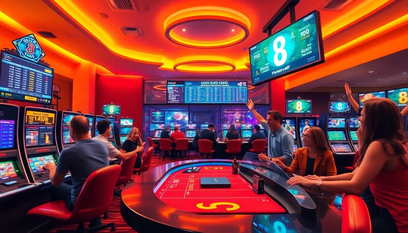 Exciting online gaming experience at 8s casino with vibrant atmosphere and happy players.