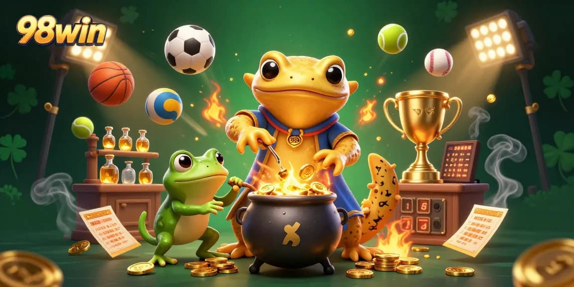 Experience excitement with 98win in this dynamic illustration of sports betting and gaming adventure.