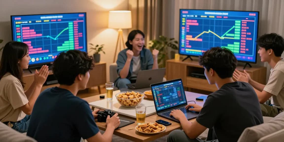 Engaging situs togel game session showcasing players strategizing with statistical data in a cozy living room.