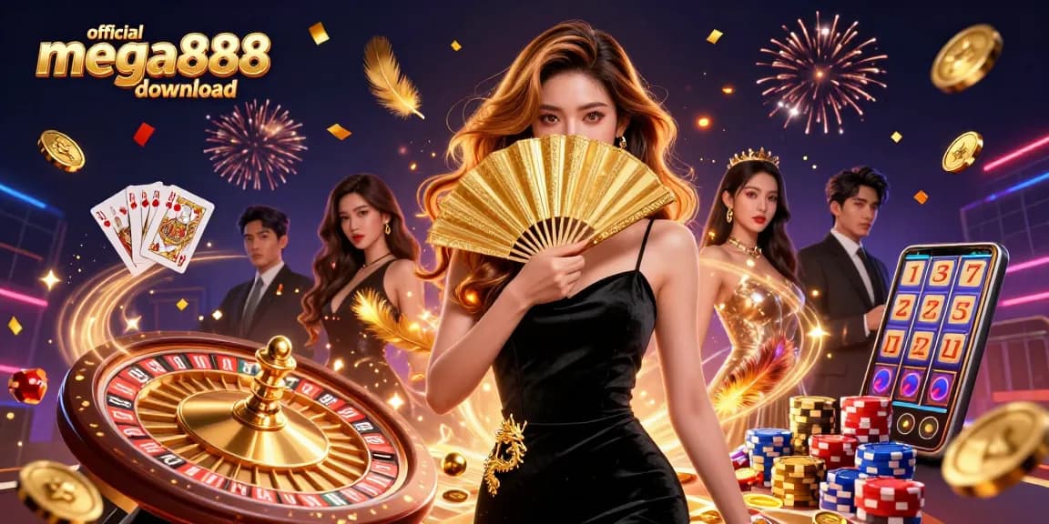 Engage with thrilling wins at official mega888 download, where golden coins and slot reels collide in a vibrant casino scene.