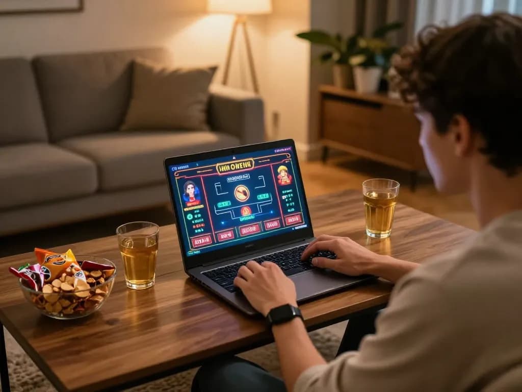 Engaging home gaming experience at https://rr888.shopping/ with a player focused on online casino games