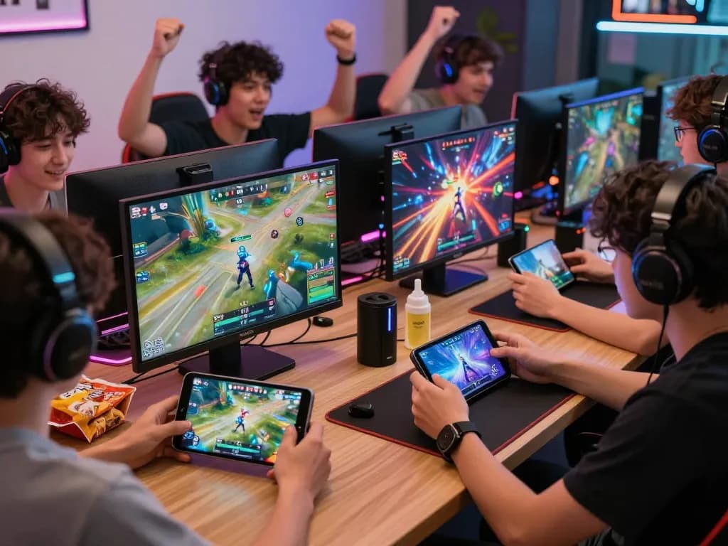 Engaging gaming environment with players enjoying Game tv88 on various devices, showcasing excitement and dynamic gameplay.