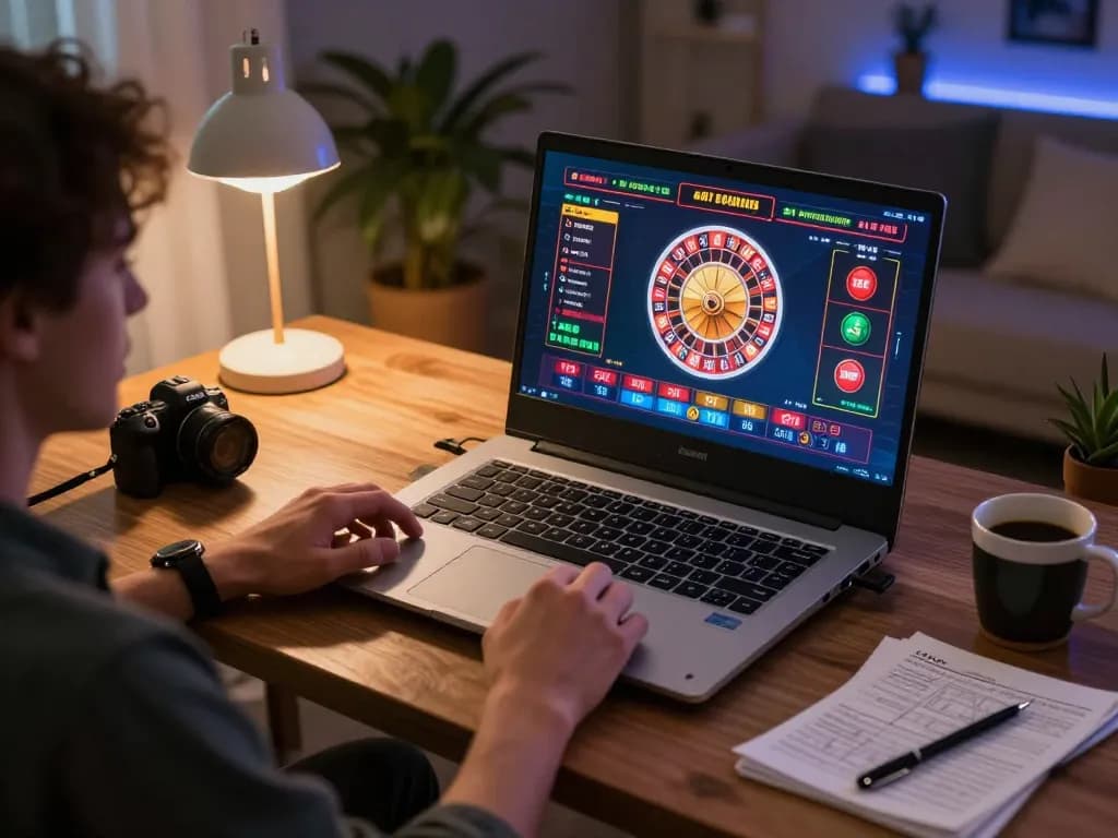 Player experiencing open 88 online roulette on laptop at cozy home setup.