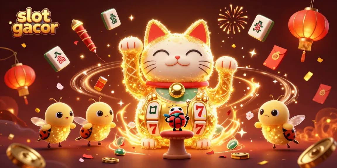 Menangkan permainan slot gacor dengan simbol bertumpuk dan suasana meriah dalam ilustrasi live casino.