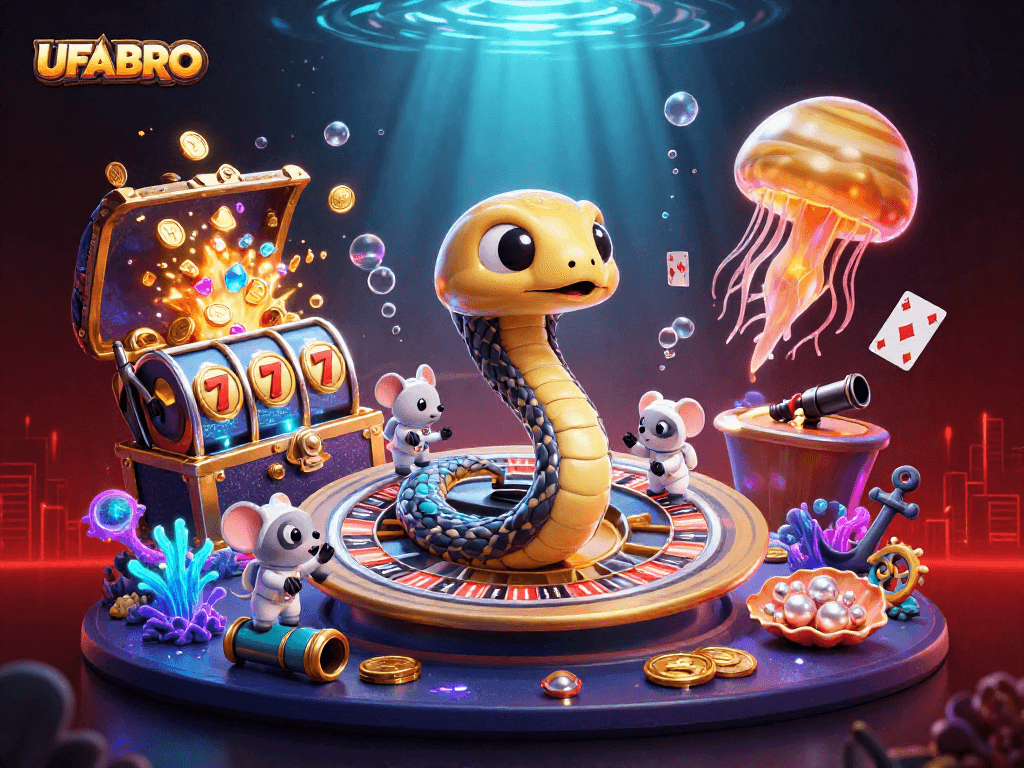 Experience thrilling bets at UFABRO with astronauts on a cosmic roulette wheel surrounded by gold coins.