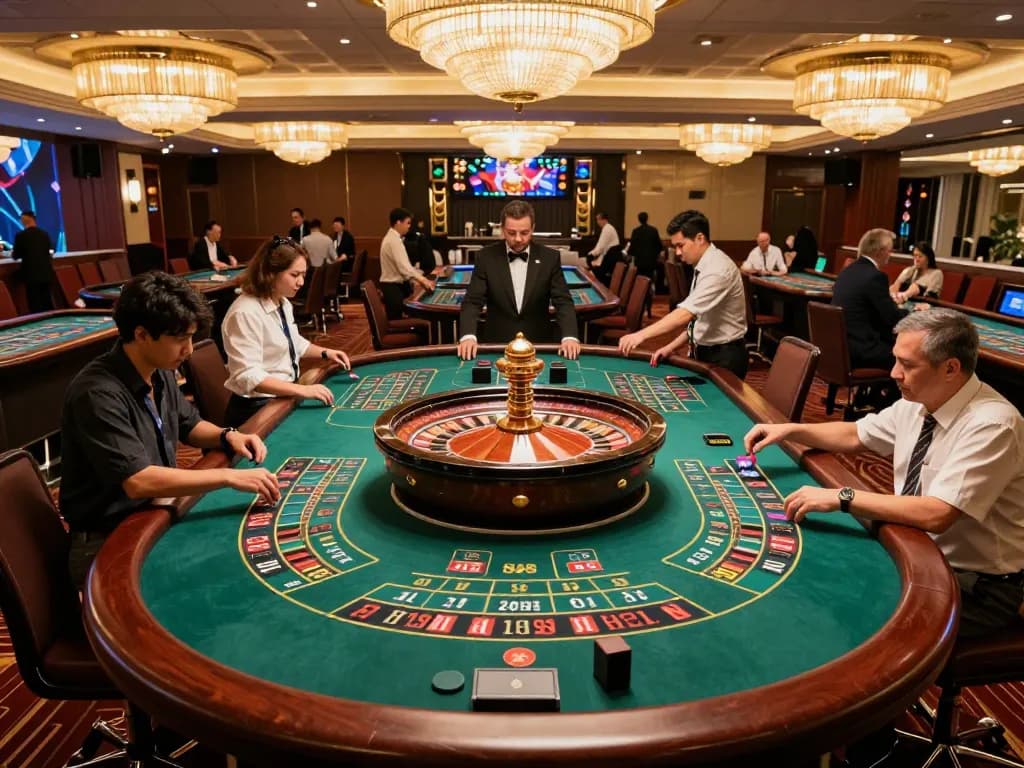 F168 casino visitors placing bets at roulette tables, enjoying an exciting gaming experience