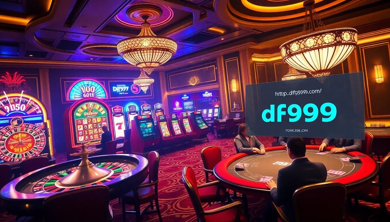 Engaged players at a luxurious casino scene featuring https://df999.cn.com/ with vibrant games and betting tables.