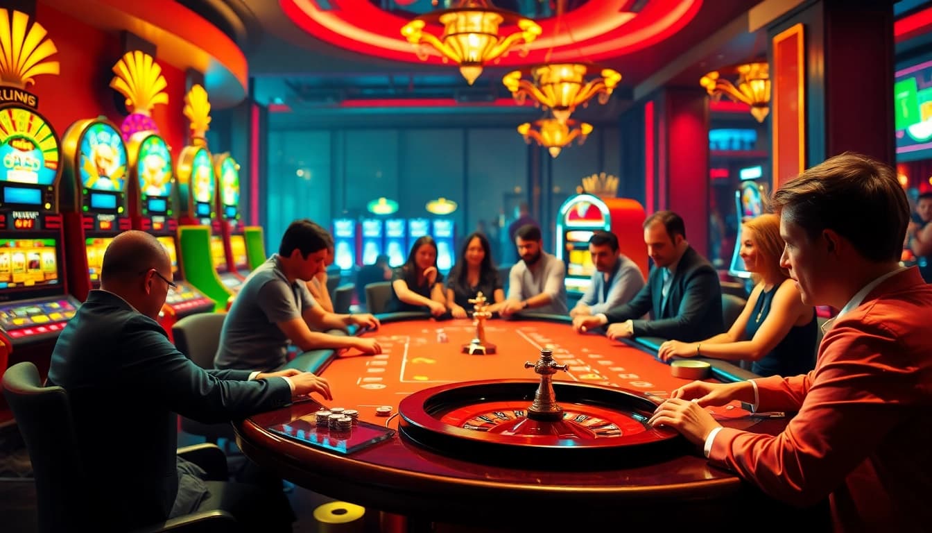 Exciting casino atmosphere showcasing players at a gambling table linked to lego138.