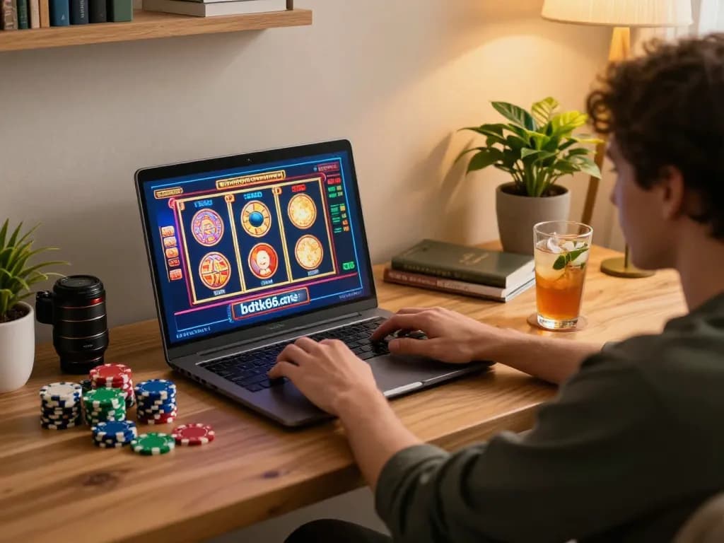 Engaging online casino gameplay at bdtk66.one, featuring a player betting on colorful slots.