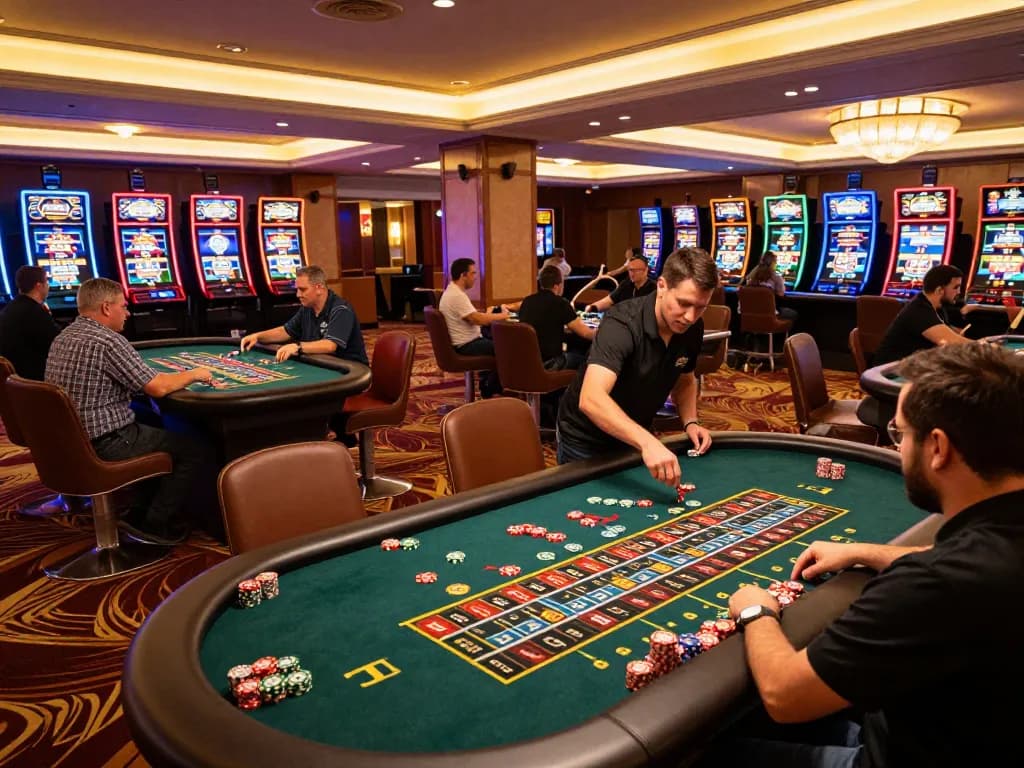 Players engaging in roulette at KJC casino, showcasing vibrant atmosphere and high-stakes action.