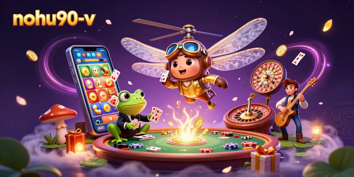 Navigate thrilling spins and jackpots with nohu90-v's vibrant casino scene featuring diverse characters and games.