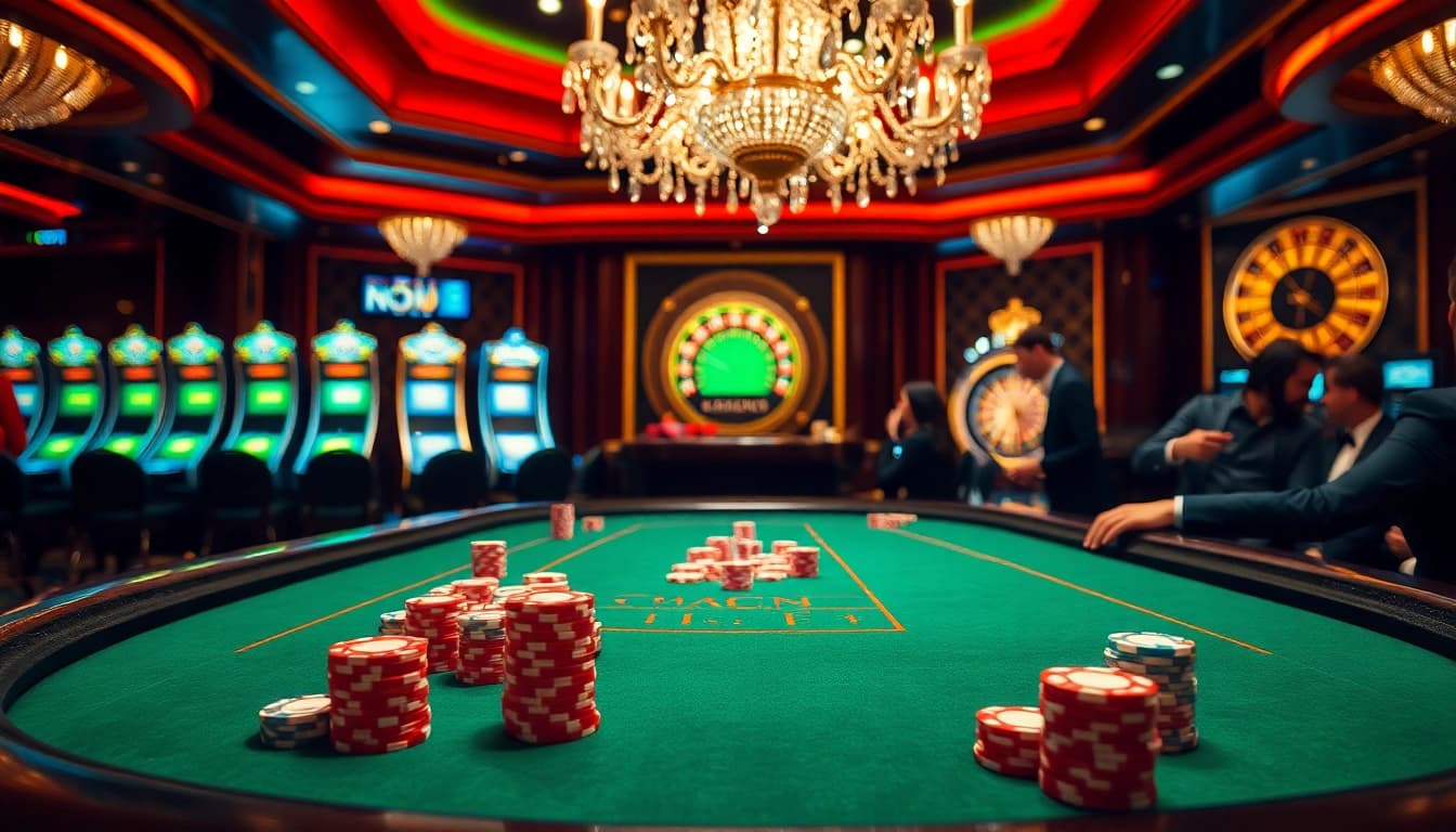 Players engage in high-stakes poker at a luxurious casino table for Ketquaxoso excitement.