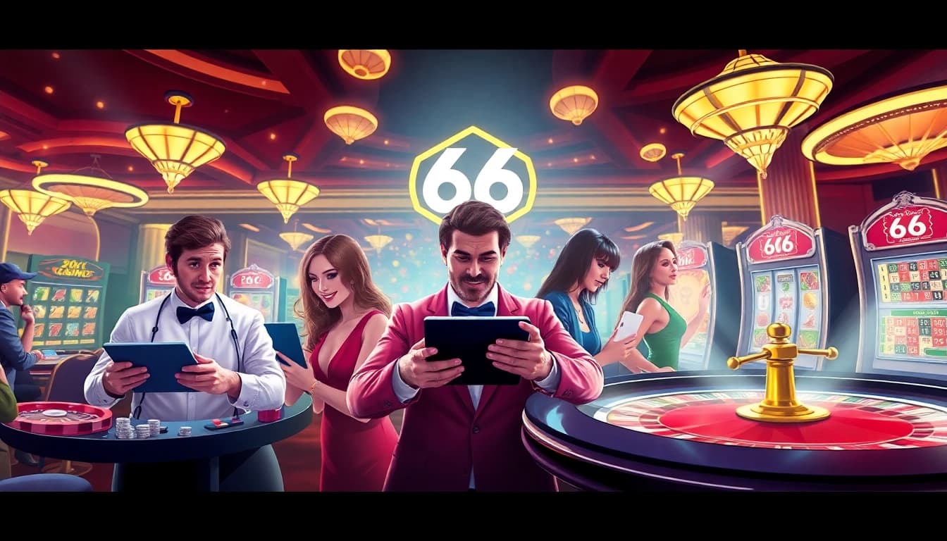 Exciting gaming atmosphere at 66club with players enjoying online casino games.