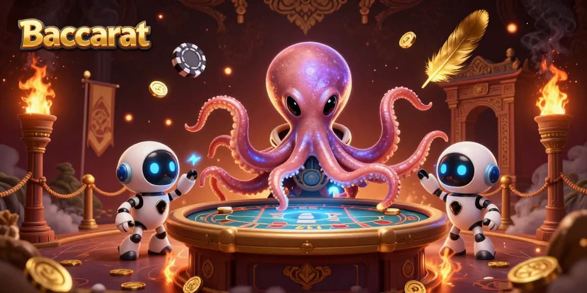 Experience Baccarat with a 3D alien octopus at a holographic table, showcasing exciting game dynamics.