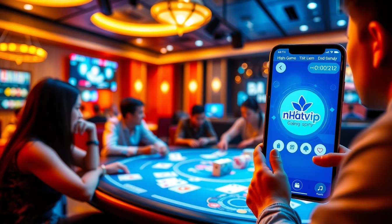 Game bài Nhatvip players enjoying card games in a vibrant online setting.