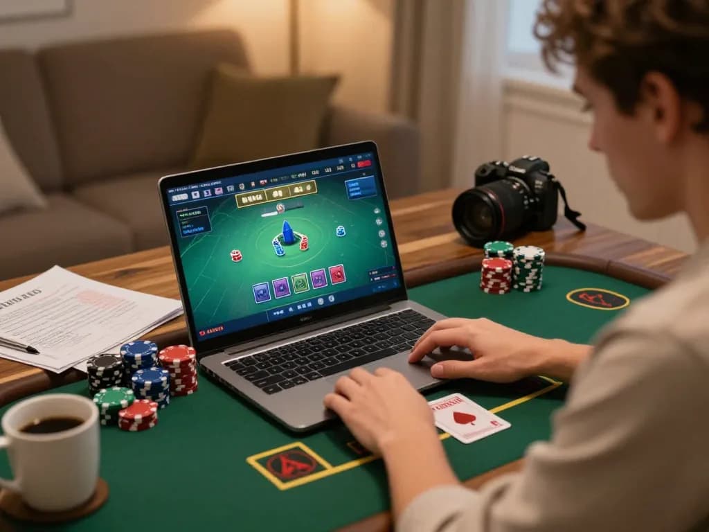 Play live dealer blackjack at TG88 from a cozy home office setting with strategic notes.