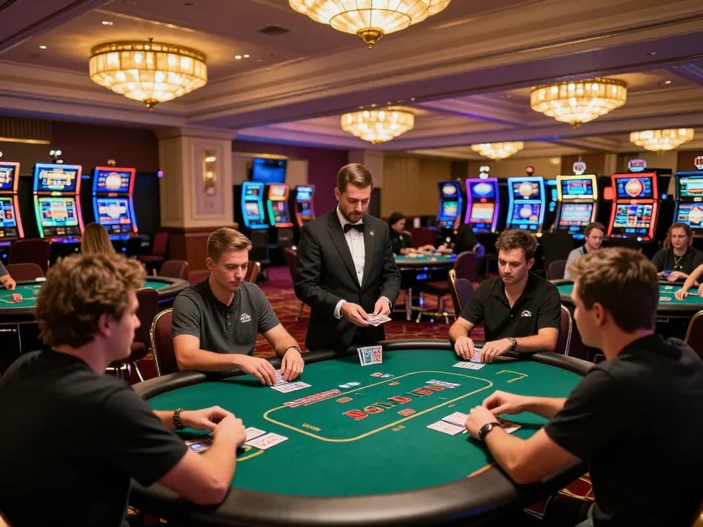 LC88 casino atmosphere with players engaged in poker, showcasing dynamic gameplay and luxurious surroundings.