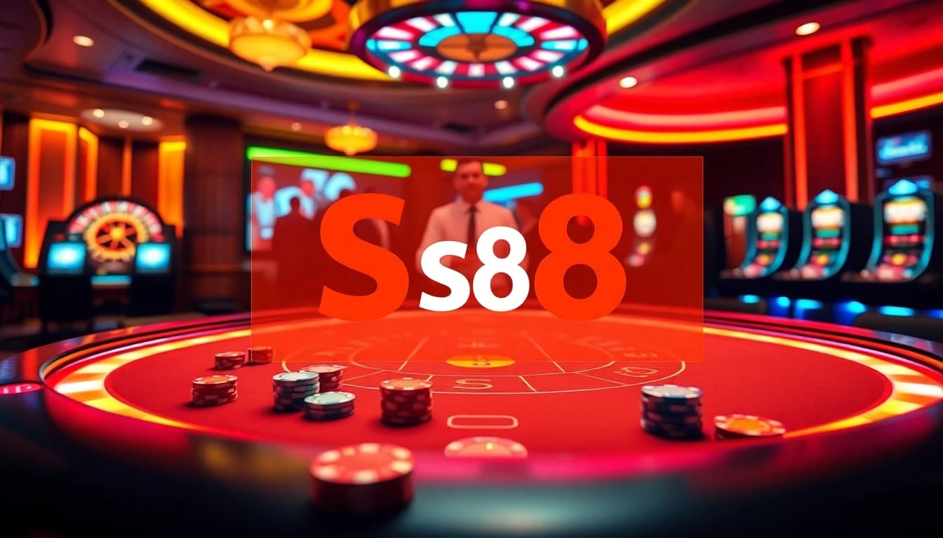 Experience the thrilling atmosphere of S8's casino with vibrant chips and a professional poker table.