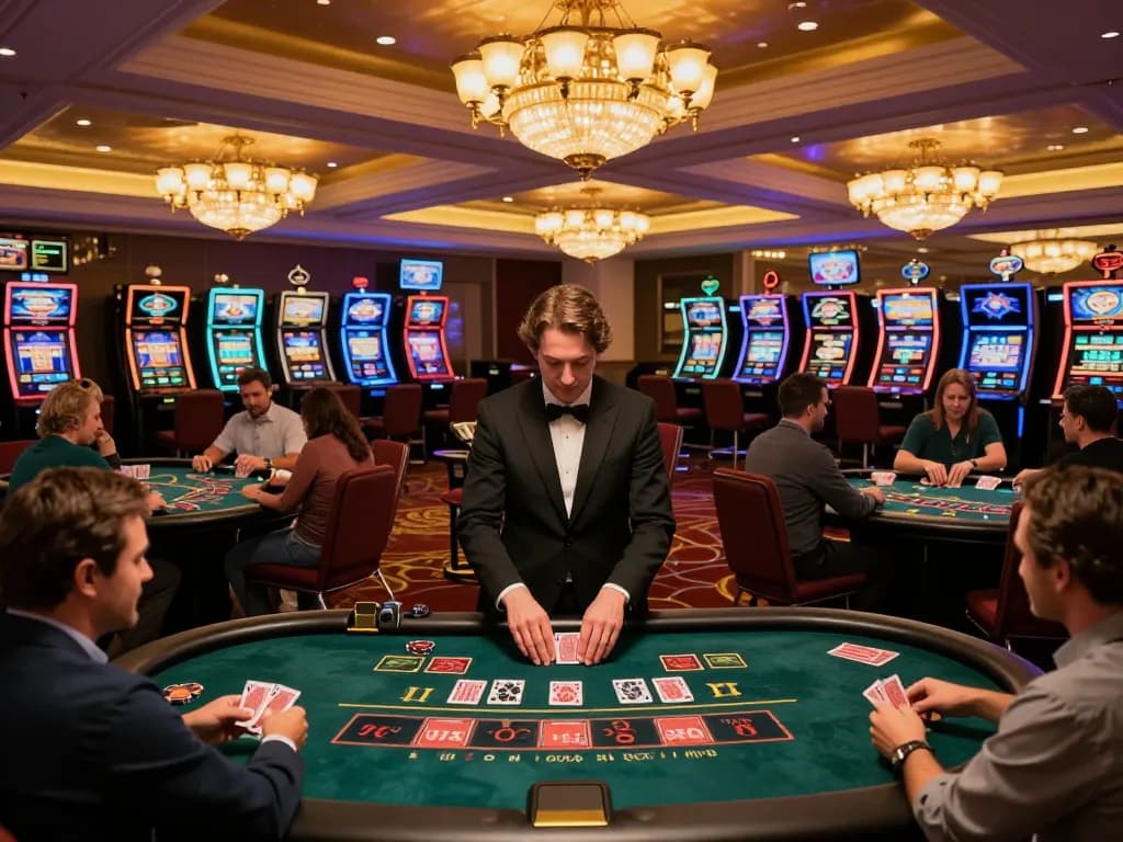 Action-packed scene at a reputable casino showcasing players enjoying a trustworthy gambling experience with professional dealers.