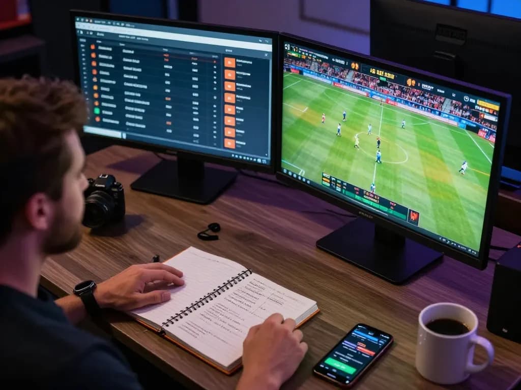Player analyzing live betting odds on MMOO while enjoying a home setup for sports betting