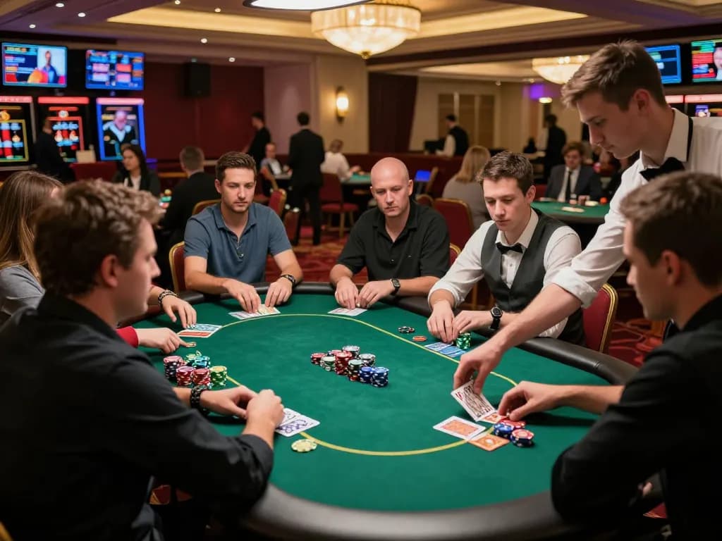 red88 poker players strategizing their next moves at the table amidst vibrant casino atmosphere