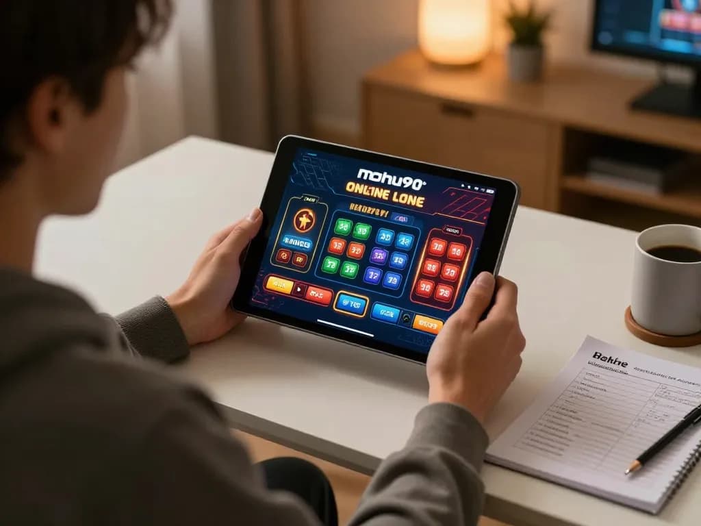 Play nohu90 casino games on a tablet with a relaxed atmosphere and strategic notes