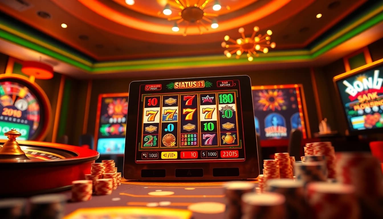 Experience thrilling wins with the situs11 slot amidst vibrant casino visuals and engaging gaming elements.