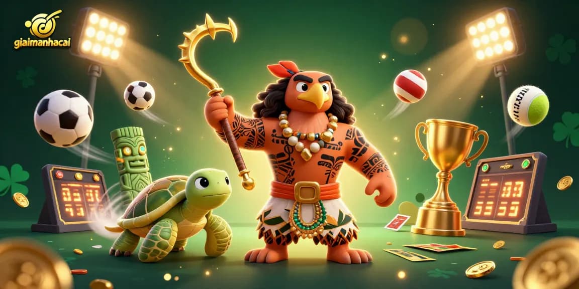 Engage in thrilling gameplay with giaimanhacai featuring a vibrant illustration of casino joy with sports betting elements.