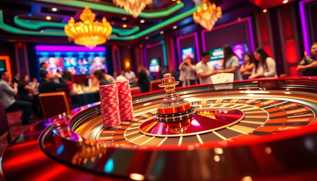 Experience the excitement at https://urr88.com/ with players gathering around a lavish roulette table.