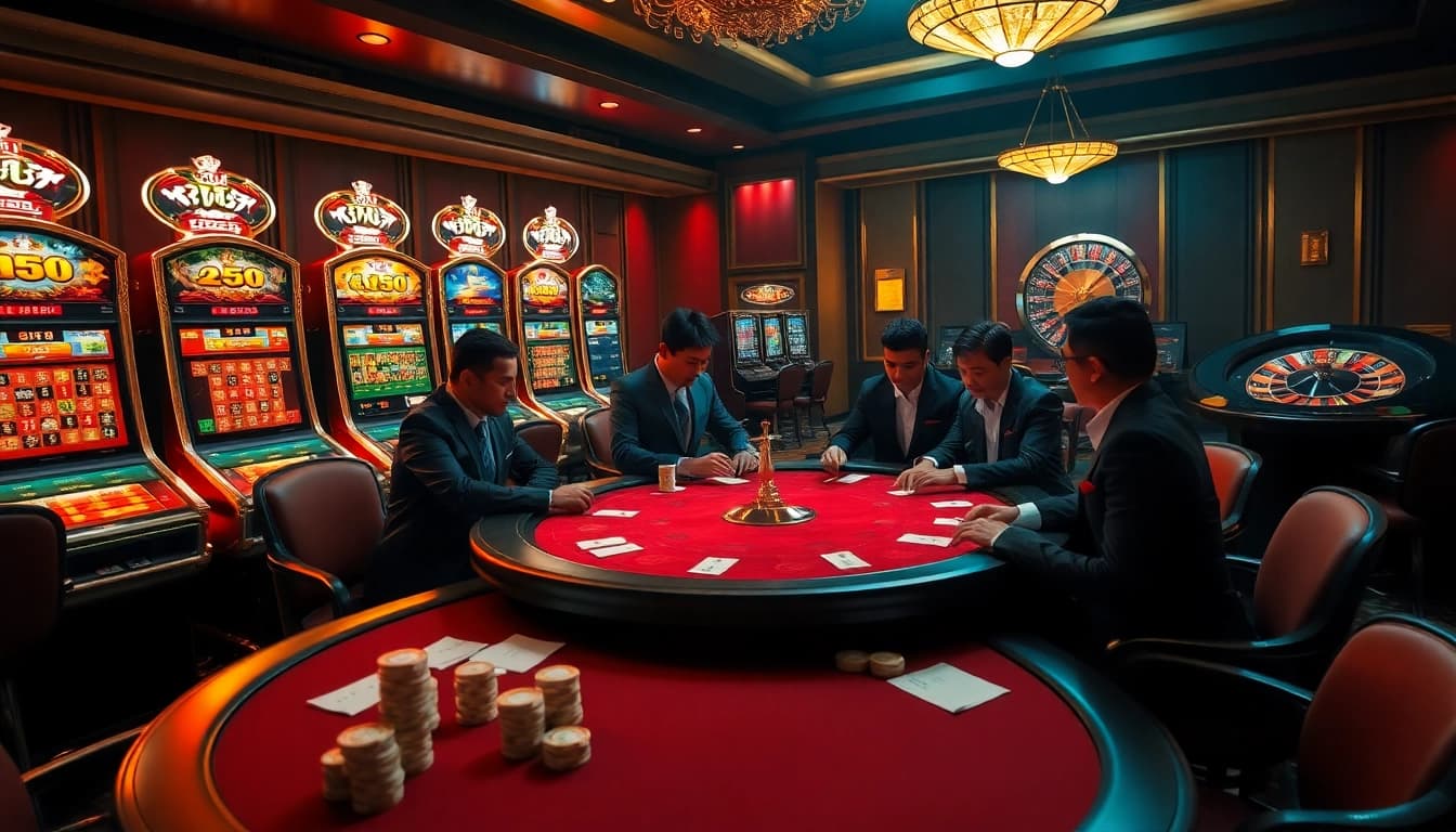 Experience an exciting game of poker with Xin88 at a luxury casino table filled with colorful chips and an engaging atmosphere.