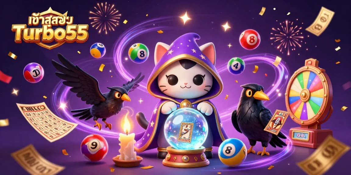 Experience the thrill of winning with เข้าสู่ระบบ Turbo55, showcasing colorful lottery elements and enchanting characters.