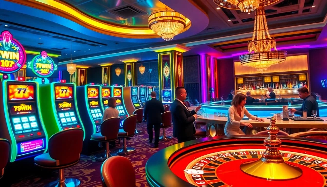 Experience the excitement of gaming at 78WIN's luxurious casino with vibrant slot machines and thrilling tables.