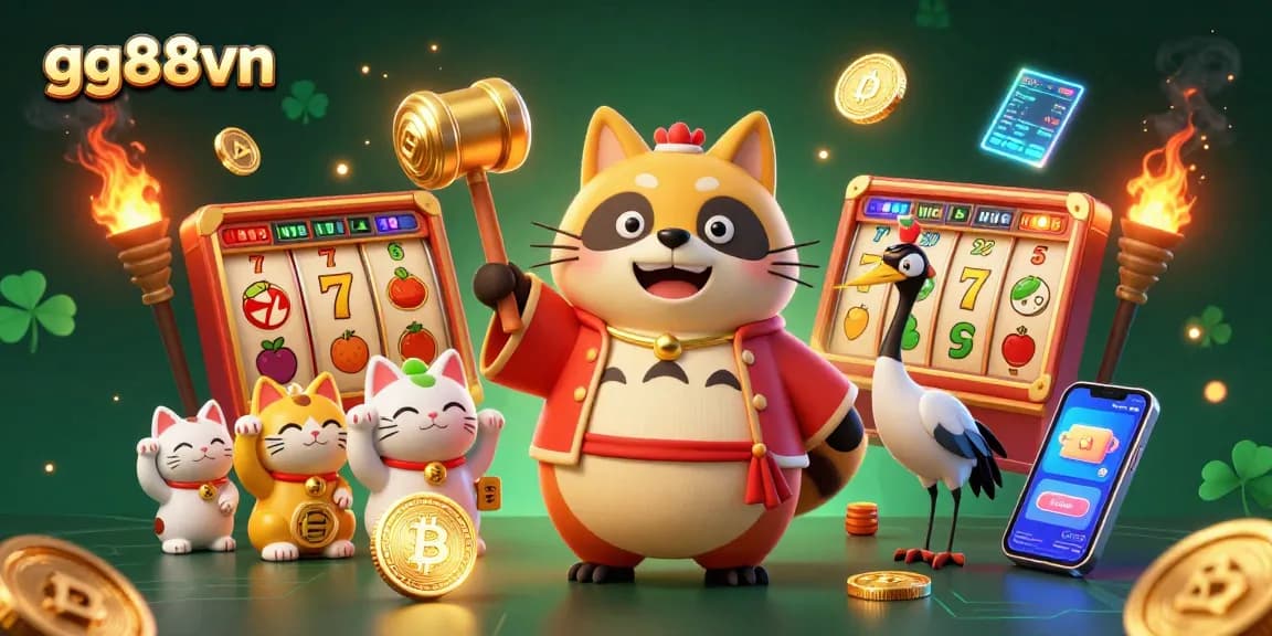 Experience the excitement of gg88vn slots with cheerful characters and vibrant casino elements.