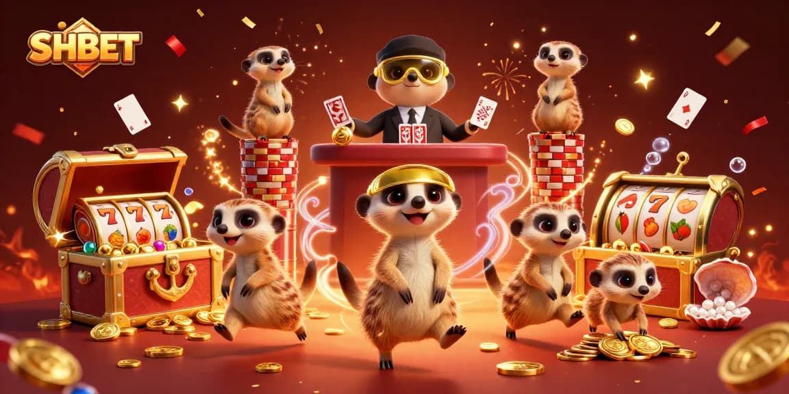 Win big at SHBET's dynamic casino scene featuring playful meerkats and dazzling games.