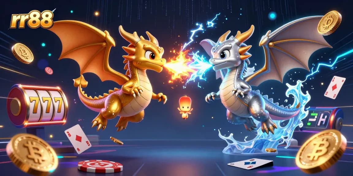 Experience thrilling jackpots in rr88's fantasy world with dynamic dragons and neon casino elements.