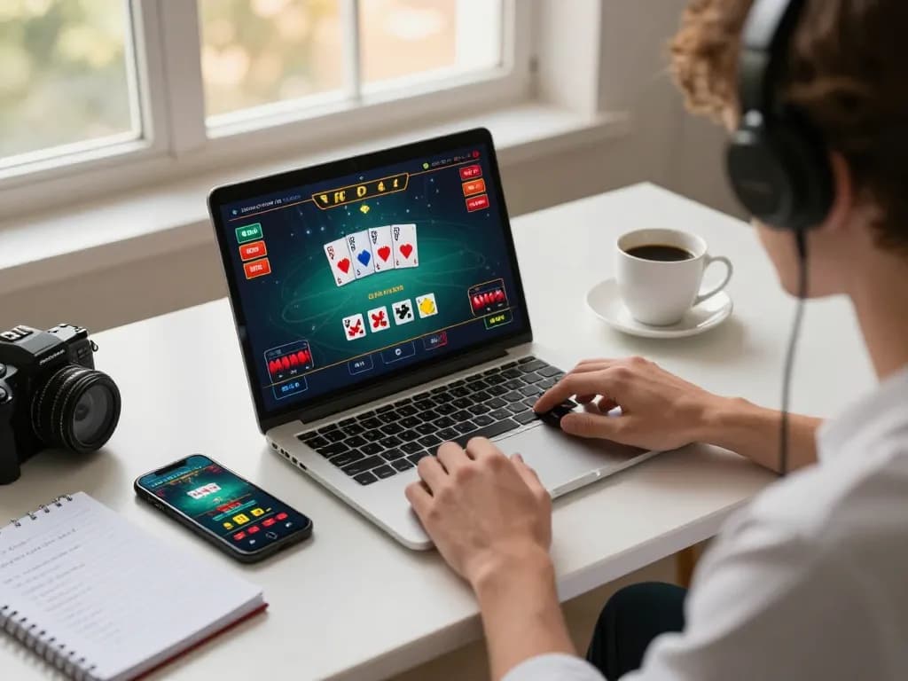 Engaging in virtual poker on trang chủ shbet with strategic notes and mobile app in a cozy atmosphere.