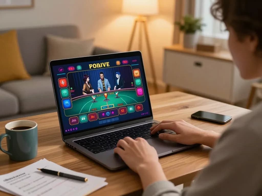 Engaging in online gambling at home with nk88, featuring live dealer games and strategic planning.