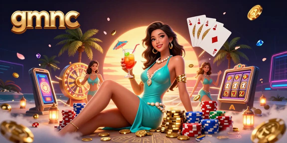 Engage with gmnc for thrilling gaming adventures featuring a glamorous character and vibrant casino elements.