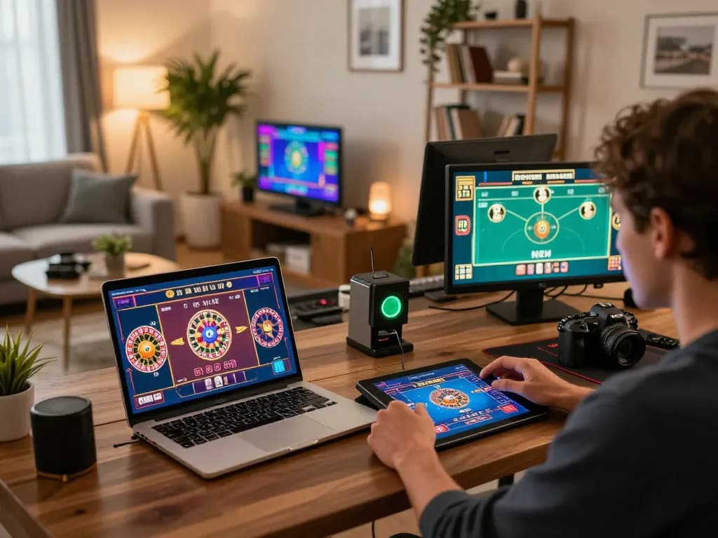 Engaged player experiencing MM 88 casino games on cozy home gaming setup.