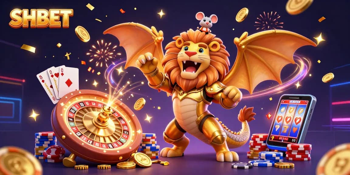Experience SHBET's thrilling casino adventure with dazzling golden coins and vibrant gaming elements.