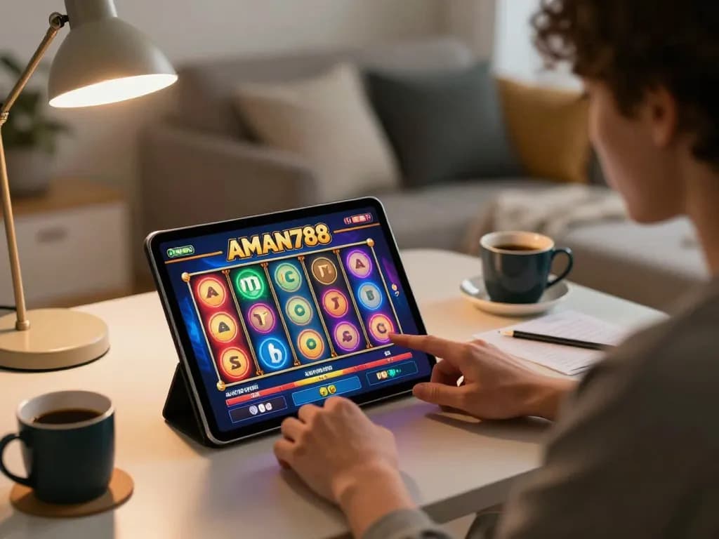 Terlibat dalam permainan strategis di antarmuka slot AMAN788 dalam pengaturan permainan di rumah yang nyaman