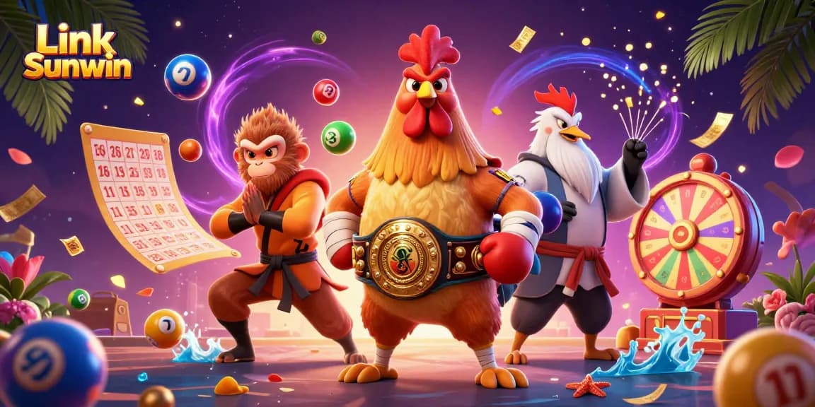 Engage in thrilling gameplay with Link Sunwin's vibrant casino illustration featuring exciting game elements.
