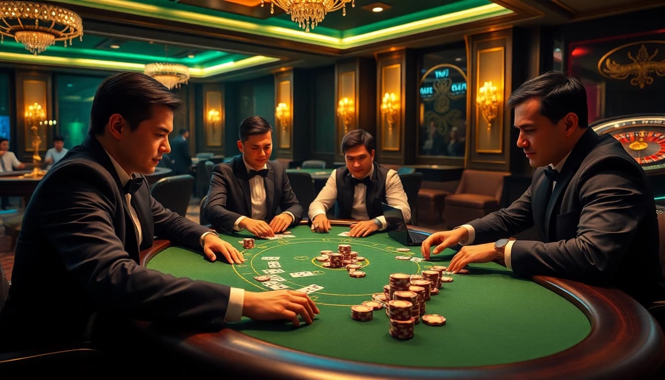 Exciting poker game scene at https://dh88.video/ with vibrant chips and cards.