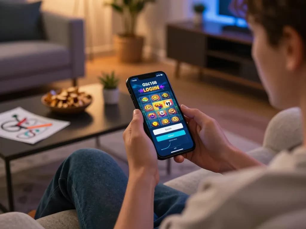Akses Gsc108 Login di smartphone, menikmati permainan slot yang menarik dari lingkungan rumah yang nyaman.