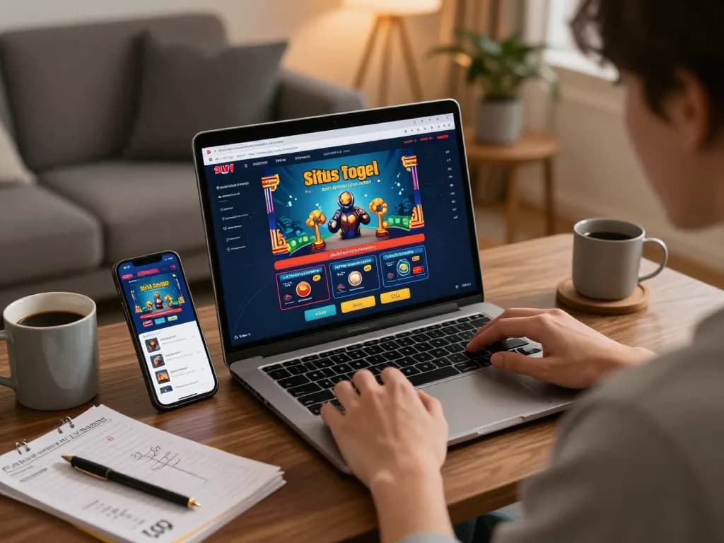 Pengaturan permainan situs togel menampilkan permainan online di laptop dan smartphone dalam suasana yang nyaman