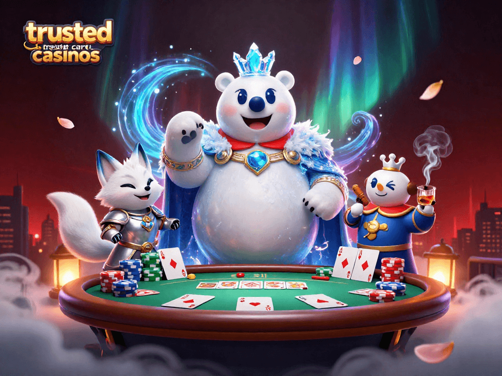 Experience trusted credit card casinos with thrilling poker action in a vibrant 3D scene.