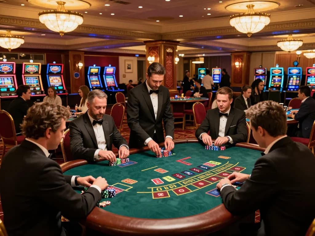 Engaging baccarat game at an upscale casino venue on https://impactxoft.com/ with players and dealers in action