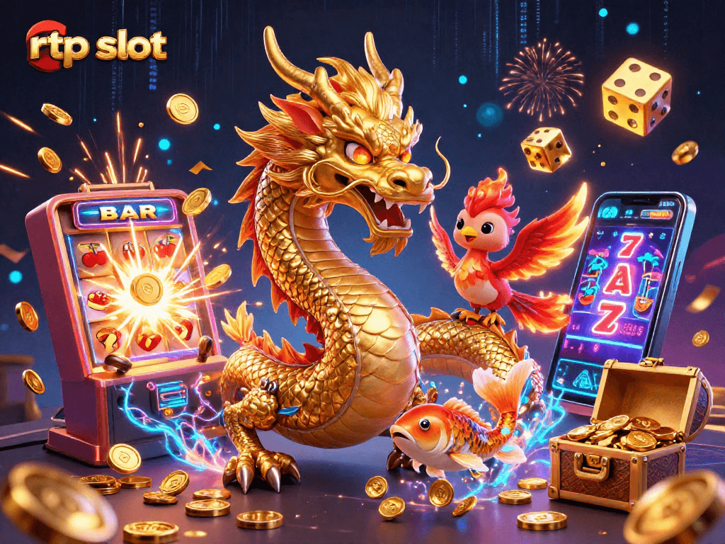Experience the thrill of rtp slot gaming with a vibrant illustration featuring dynamic casino elements.