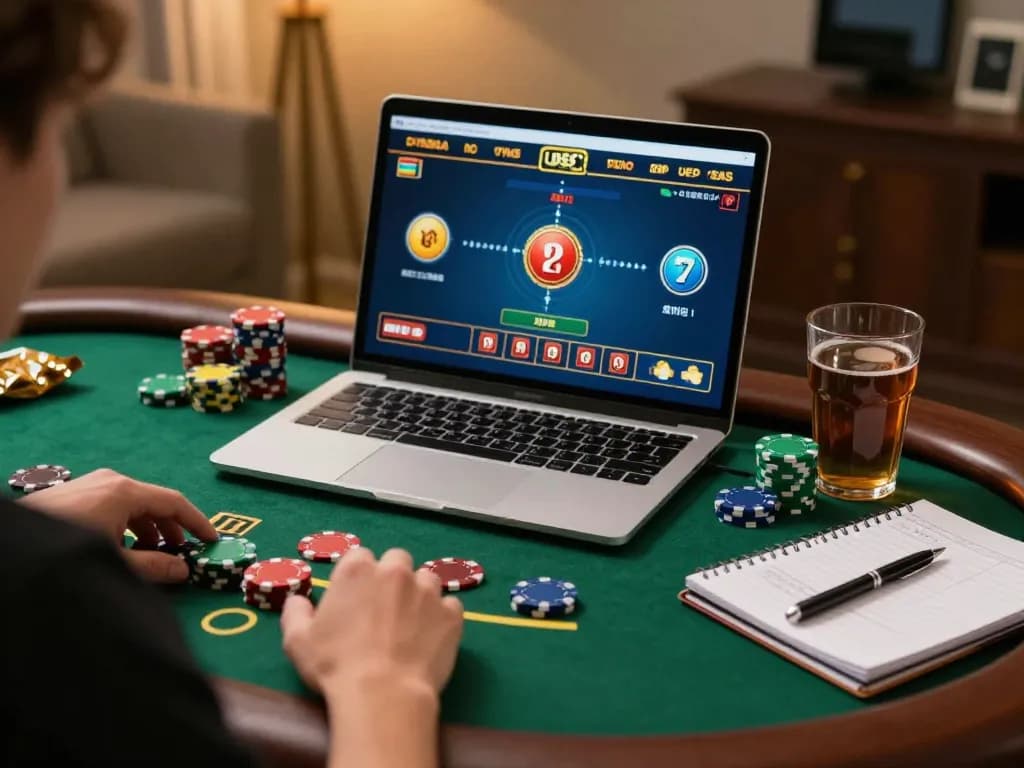 Engaged player enjoying online usa casinos from home while strategizing blackjack gameplay.