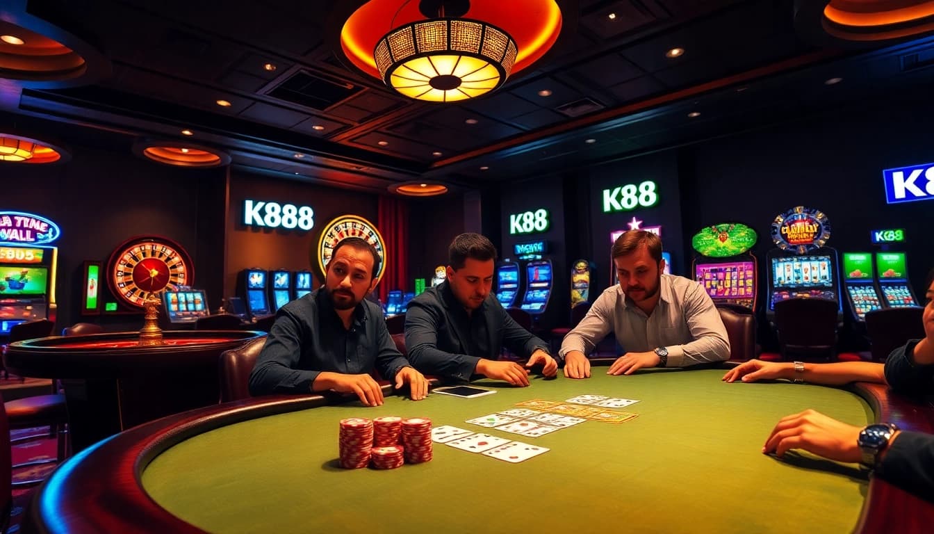 K88 poker table surrounded by players in an elegant casino environment